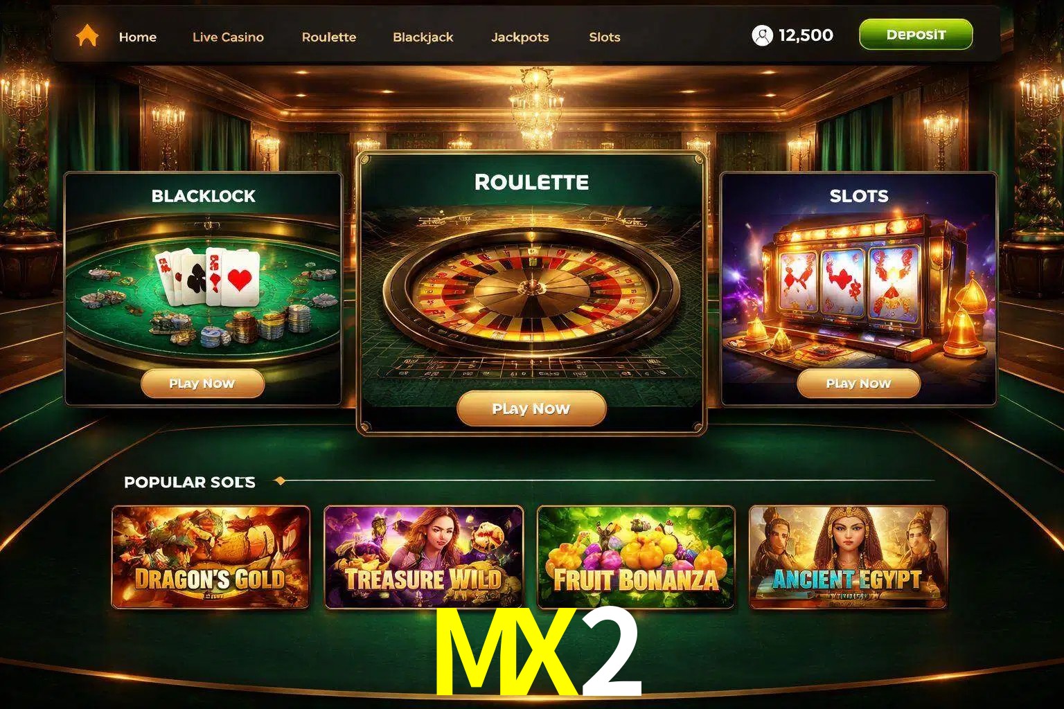 Vista de la plataforma MX2 Casino mostrando categorías organizadas de juegos en línea